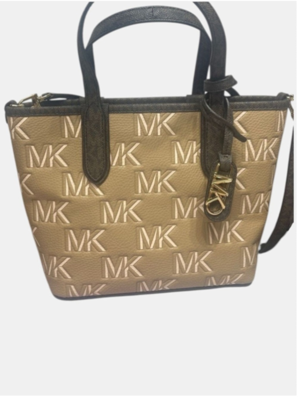 Michael Kors Eliza Small Embossed Tote & Matching Wallet Camel Brown Tan Logo - Picture 5 of 15
